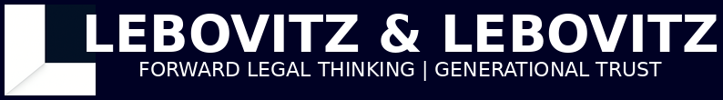 Lebovitz & Lebovitz logo with folded-L icon and tagline “Forward Legal Thinking | Generational Trust” on navy background
